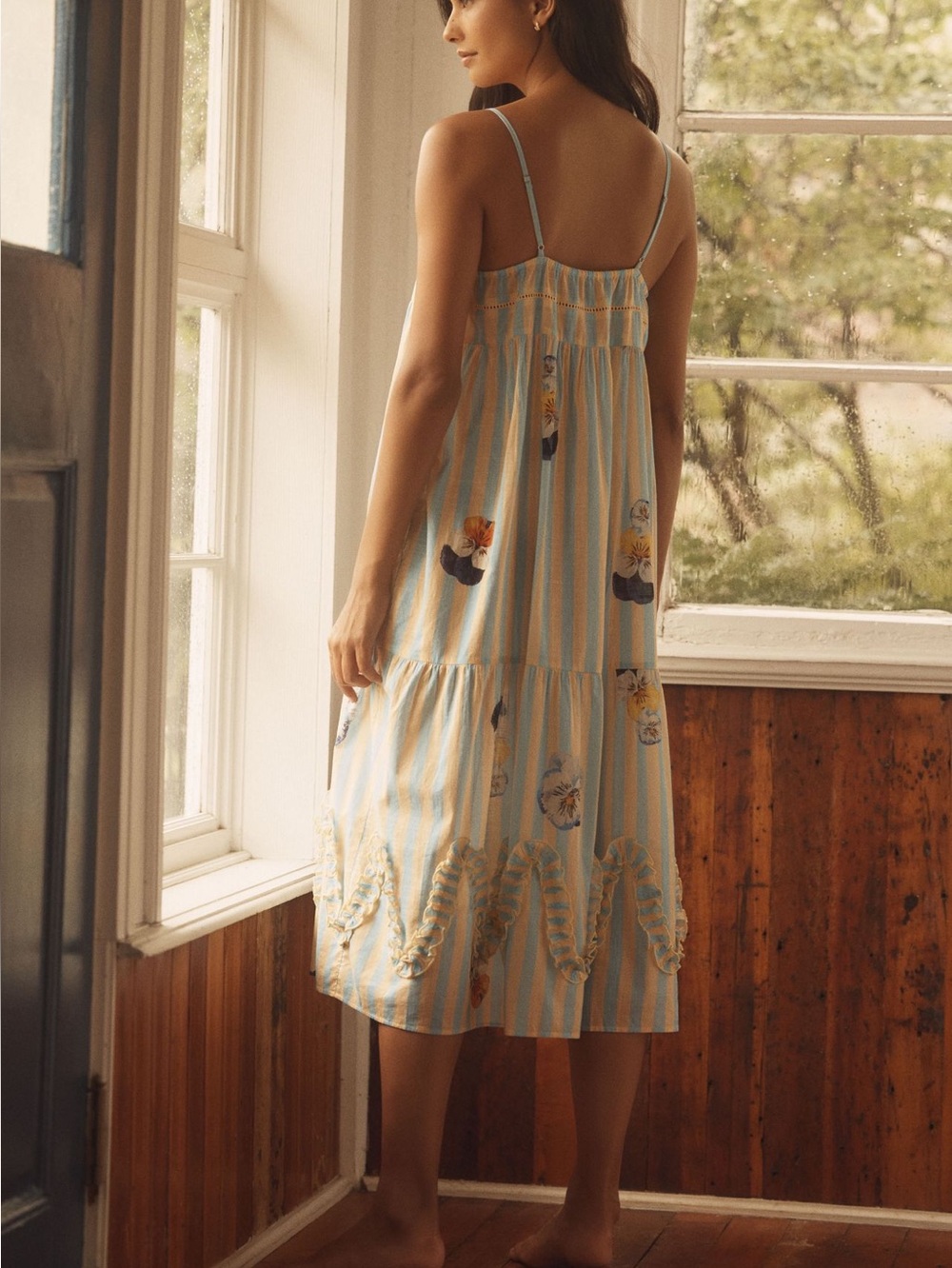 Anthropologie Nap Dress Lyrebird Gown New Small Stripe Floral Pansy Print